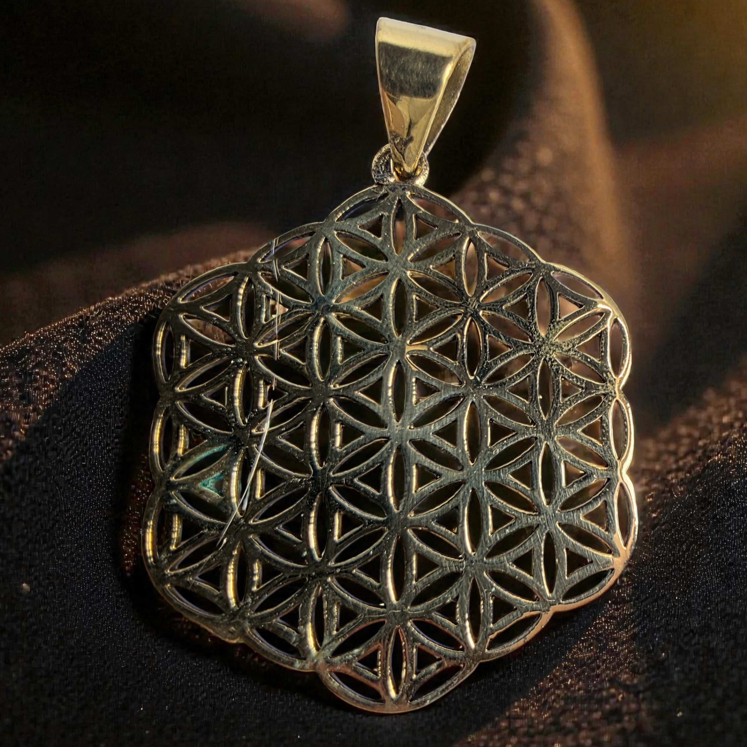 Blume des Lebens Bronzeanhänger sechseckig 3 cm