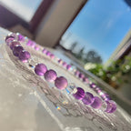 Amethyst & Kristall – handgefertigtes Reiki-Kugelarmband +/- 4 mm
