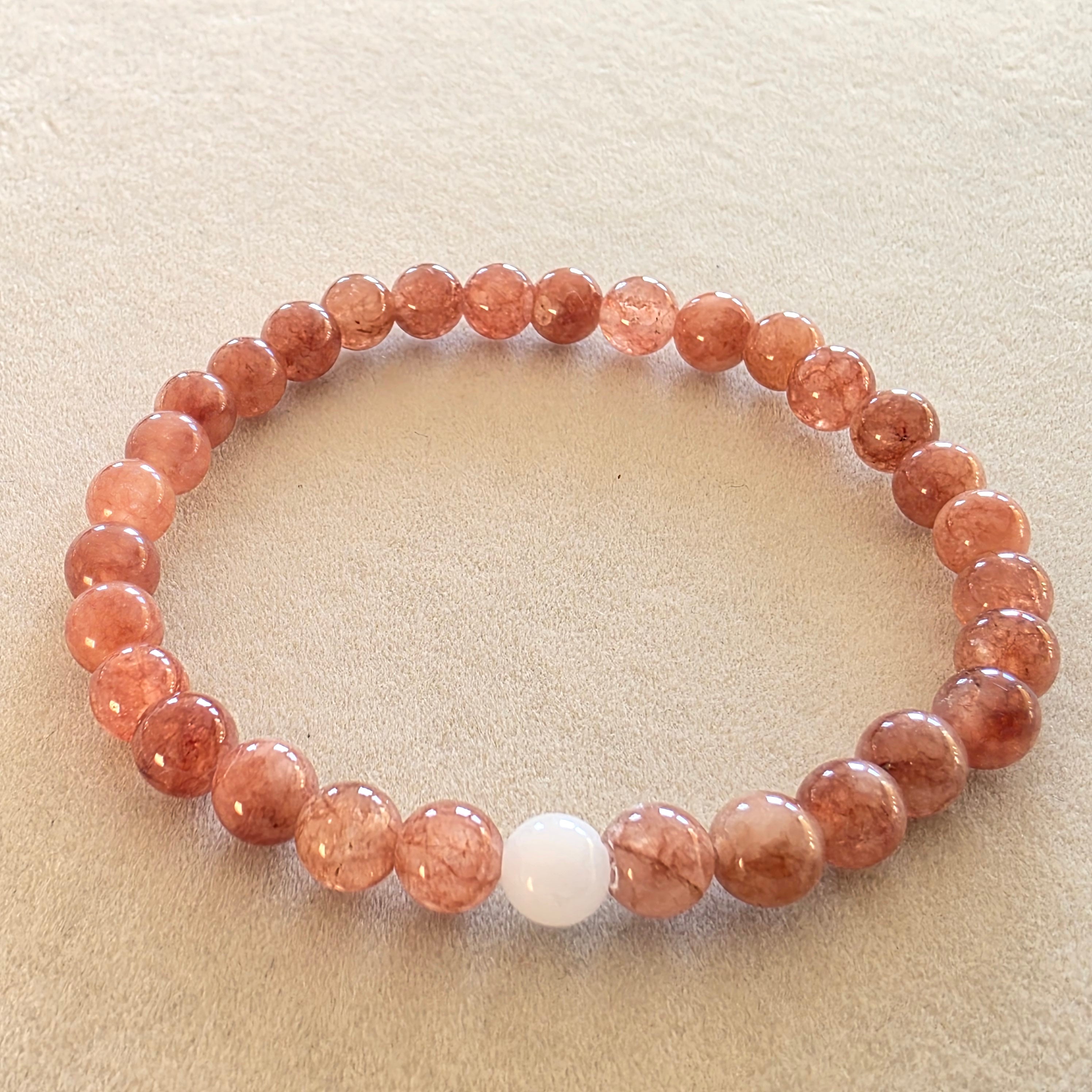 Sonnenstein & Weißquarz – handgefertigtes Reiki-Kugelarmband – limitierte Einzelstücke 6 mm