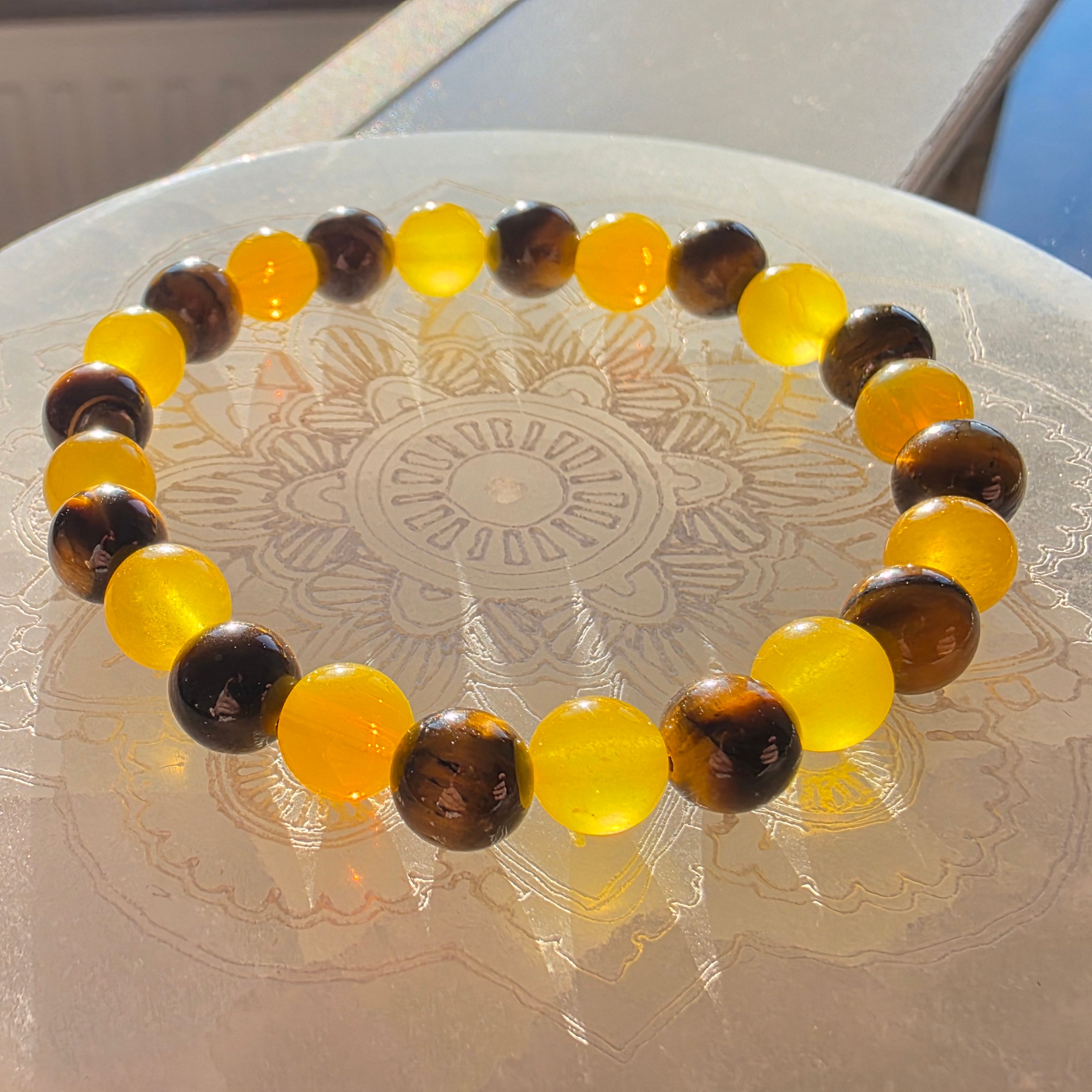 Tigerauge & Gelber Aventurin – handgefertigtes Reiki-Kugelarmband – limitierte Einzelstücke 8 mm