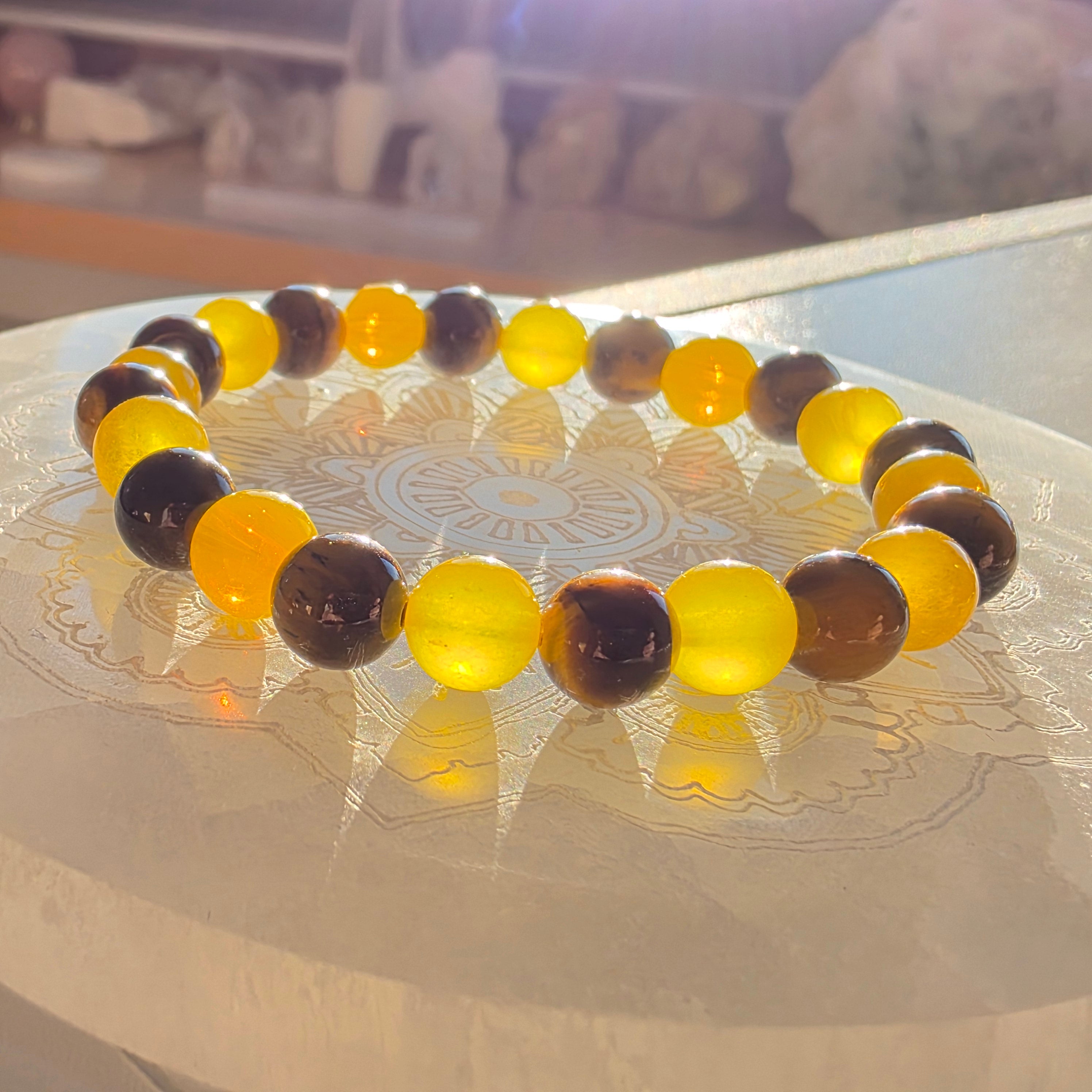 Tigerauge & Gelber Aventurin – handgefertigtes Reiki-Kugelarmband – limitierte Einzelstücke 8 mm