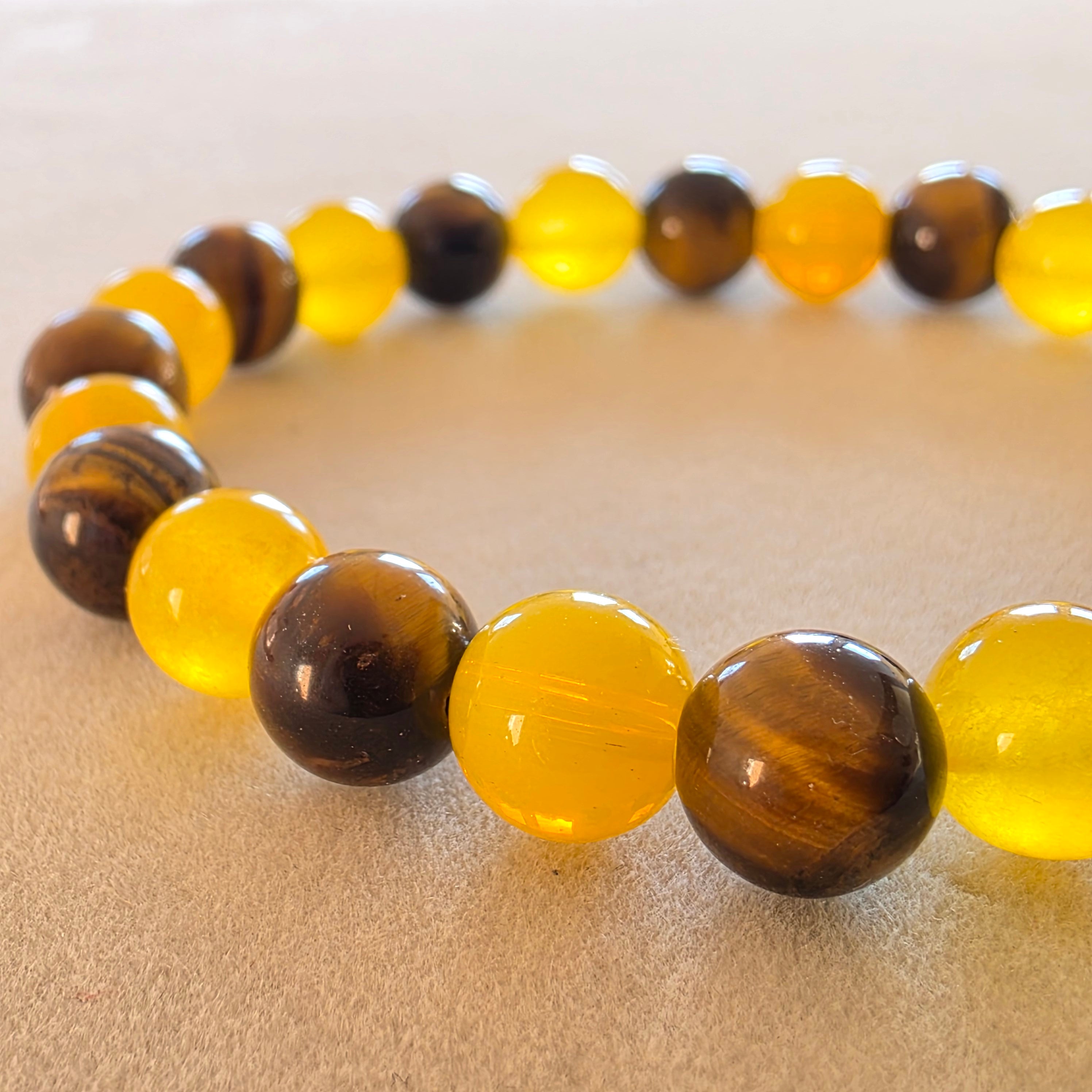 Tigerauge & Gelber Aventurin – handgefertigtes Reiki-Kugelarmband – limitierte Einzelstücke 8 mm