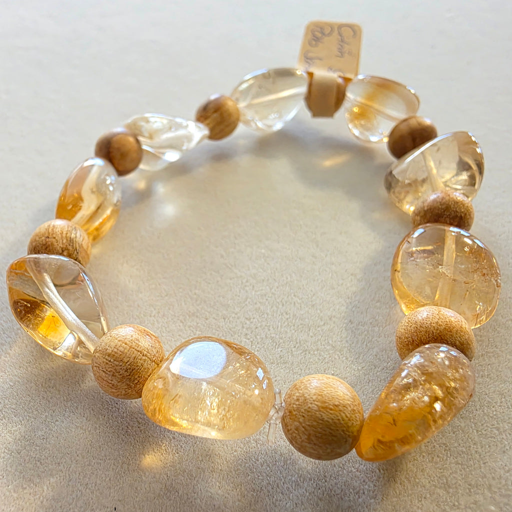 Citrin (Idar-Oberstein) & Palo Santo – handgefertigtes Reiki-Kugelarmband +/- 6-10 mm