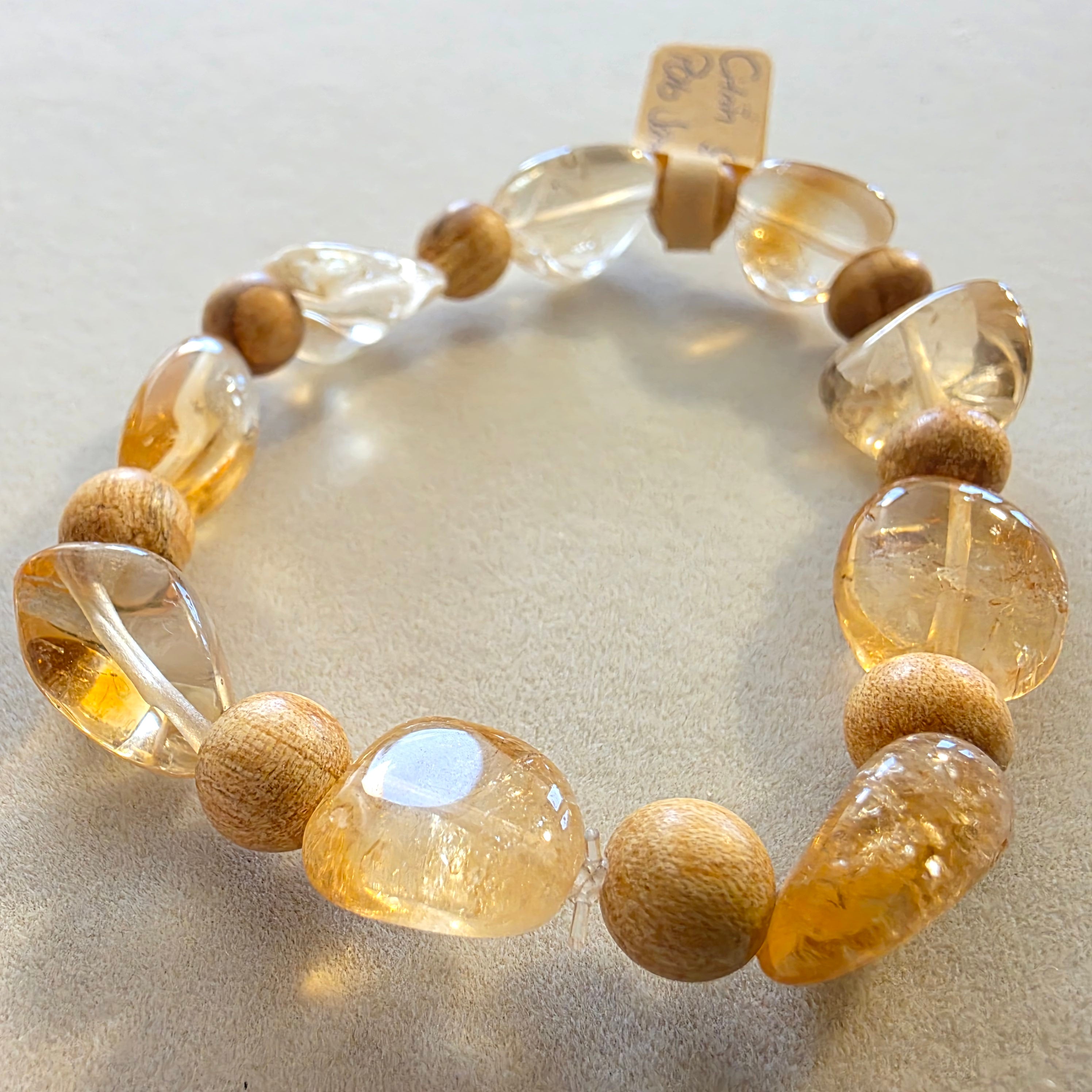 Citrin (Idar-Oberstein) & Palo Santo – handgefertigtes Reiki-Kugelarmband +/- 6-10 mm