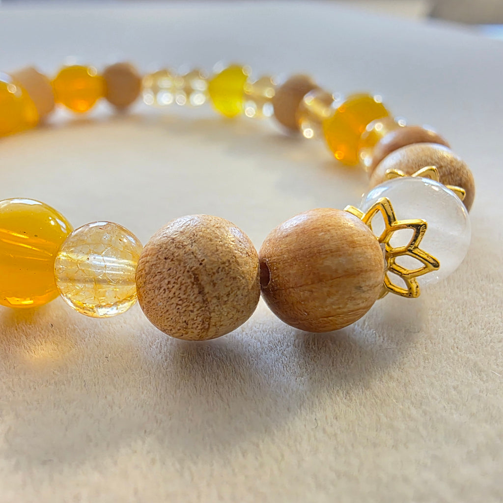 Palo Santo, gelber Aventurin & Citrin – handgefertigtes Reiki-Kugelarmband +/- 4–6 mm