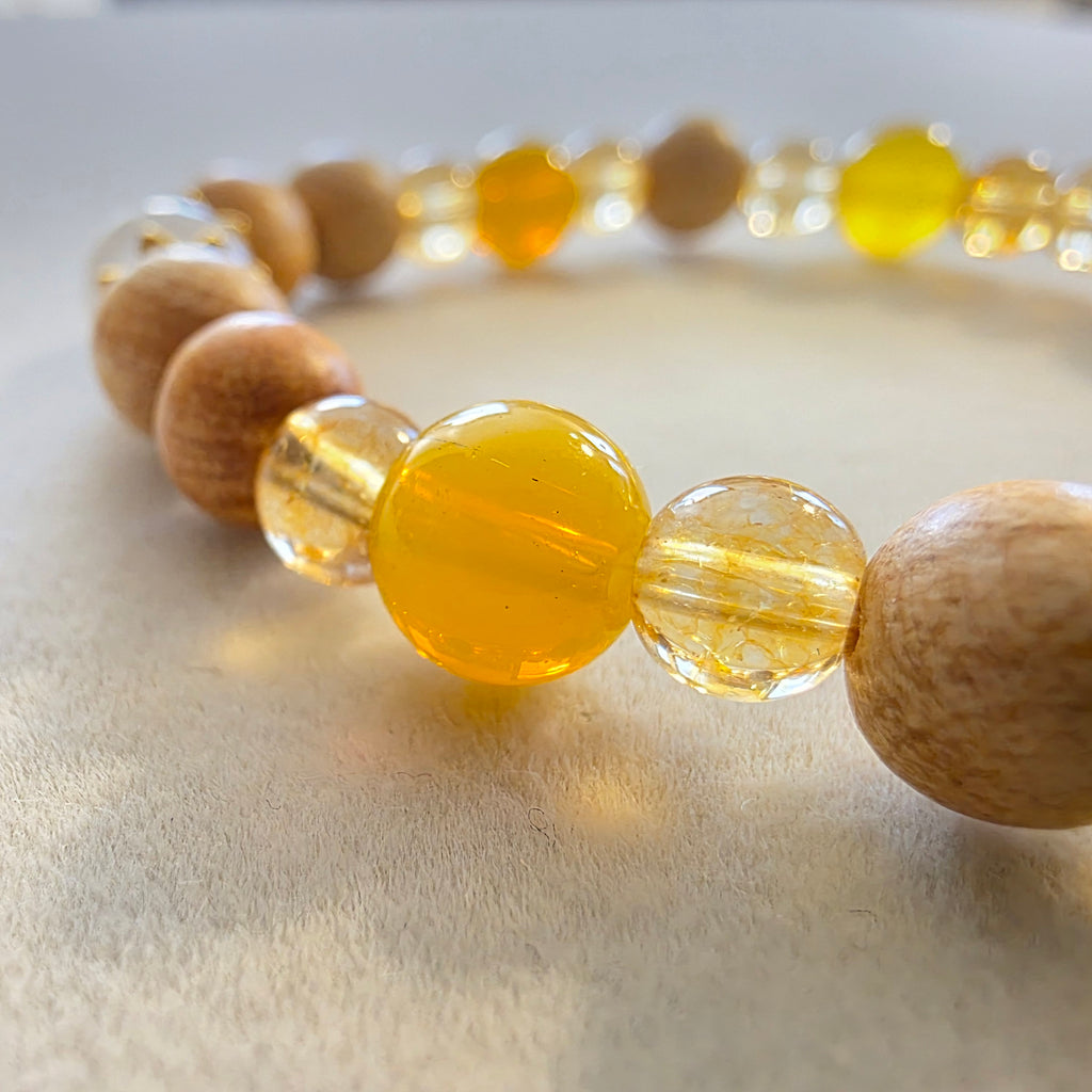 Palo Santo, gelber Aventurin & Citrin – handgefertigtes Reiki-Kugelarmband +/- 4–6 mm