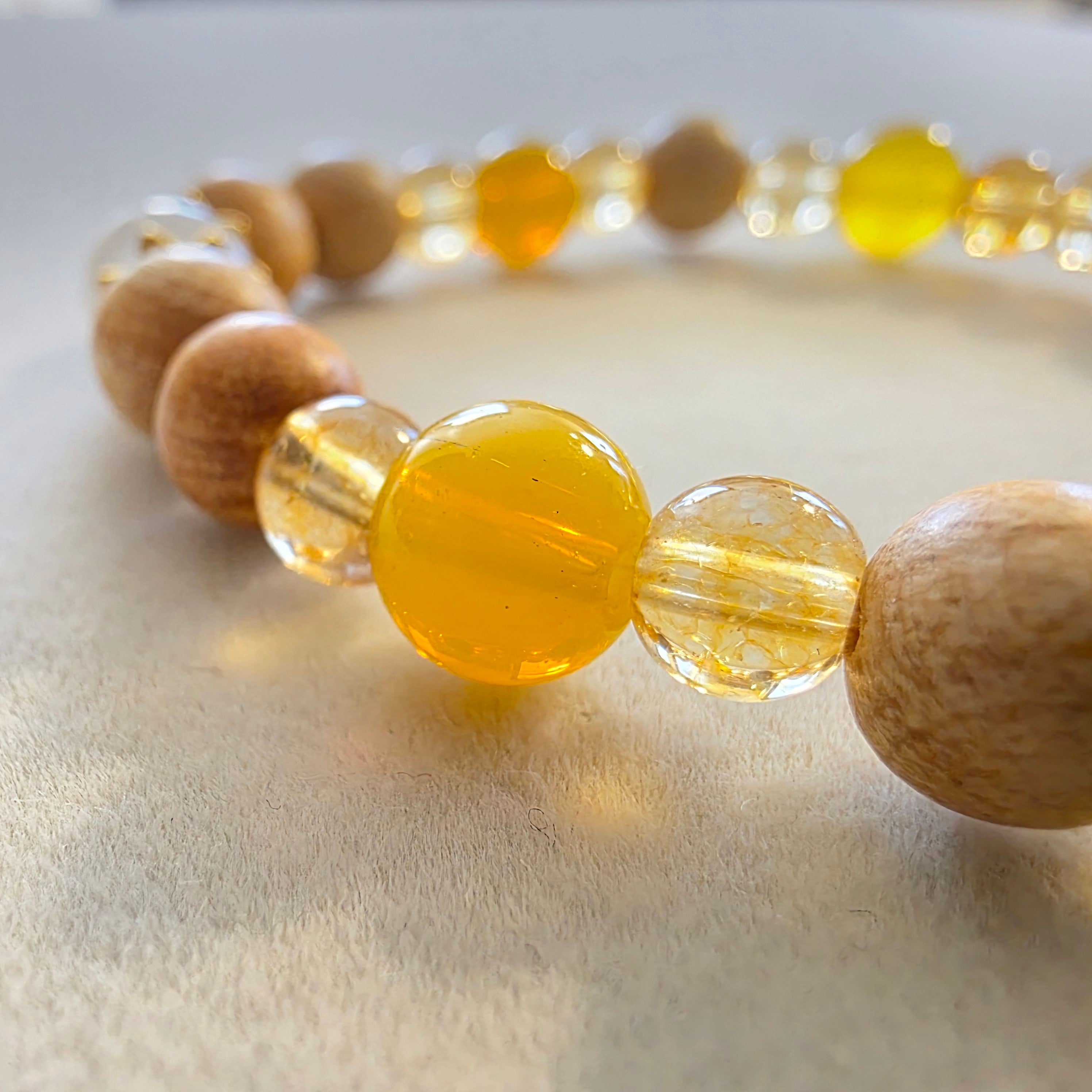 Palo Santo, gelber Aventurin & Citrin – handgefertigtes Reiki-Kugelarmband +/- 4–6 mm