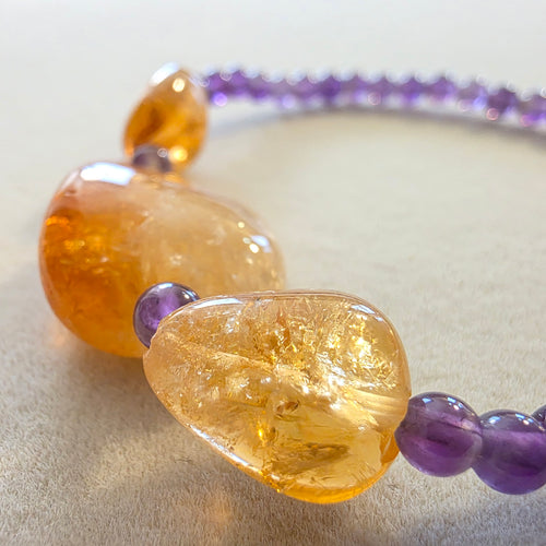 Amethyst & Citrin (Idar-Oberstein) – handgefertigtes Reiki-Kugelarmband +/- 4 mm