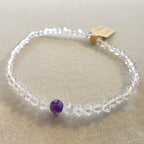 Kristall (facettiert) & Amethyst – handgefertigtes Reiki-Kugelarmband +/- 4 mm