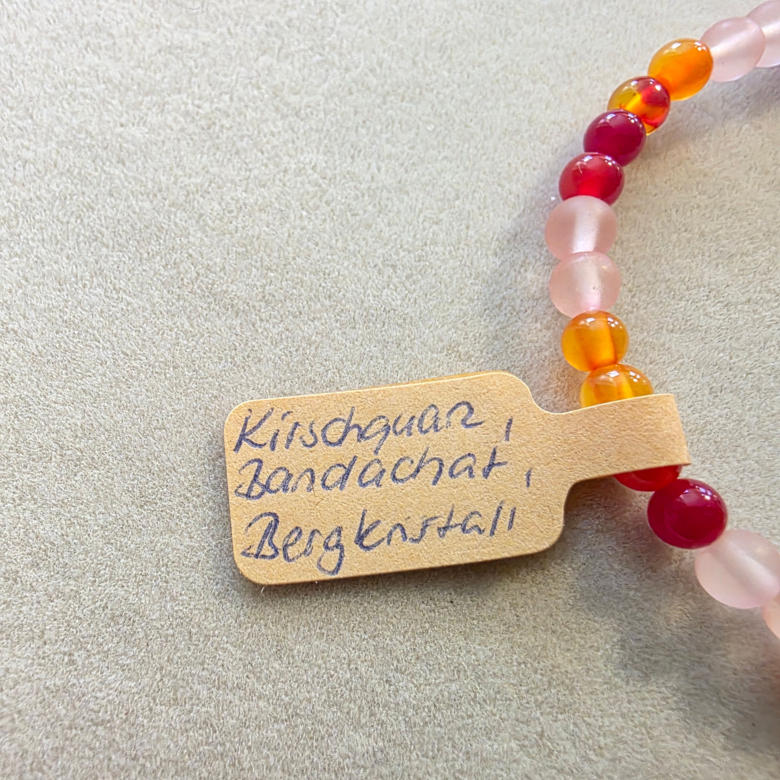 Kirschquarz, Bandachat & Bergkristall – handgefertigtes Reiki-Kugelarmband +/- 4 mm