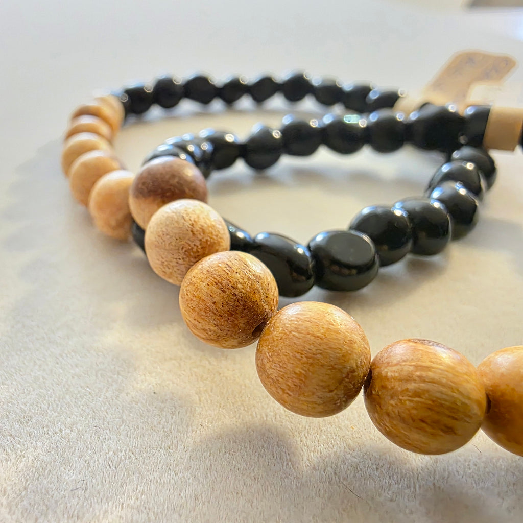 Obsidian & Palo Santo – handgefertigtes Reiki-Armband-Set für Paare +/- 4–6 mm