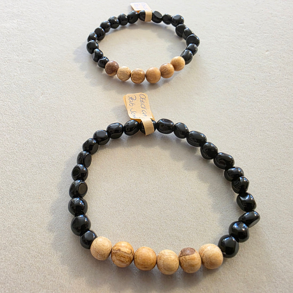 Obsidian & Palo Santo – handgefertigtes Reiki-Armband-Set für Paare +/- 4–6 mm