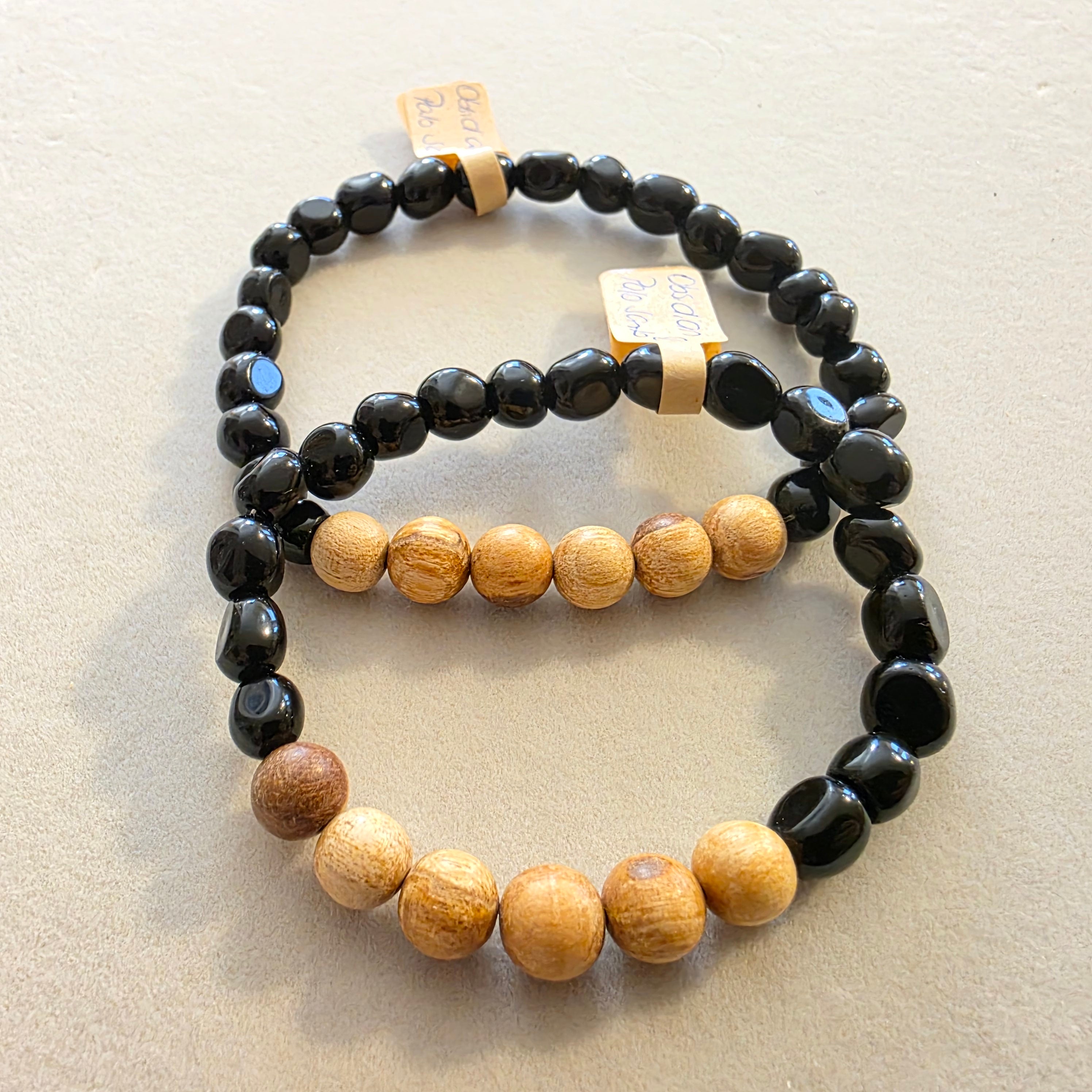 Obsidian & Palo Santo – handgefertigtes Reiki-Armband-Set für Paare +/- 4–6 mm