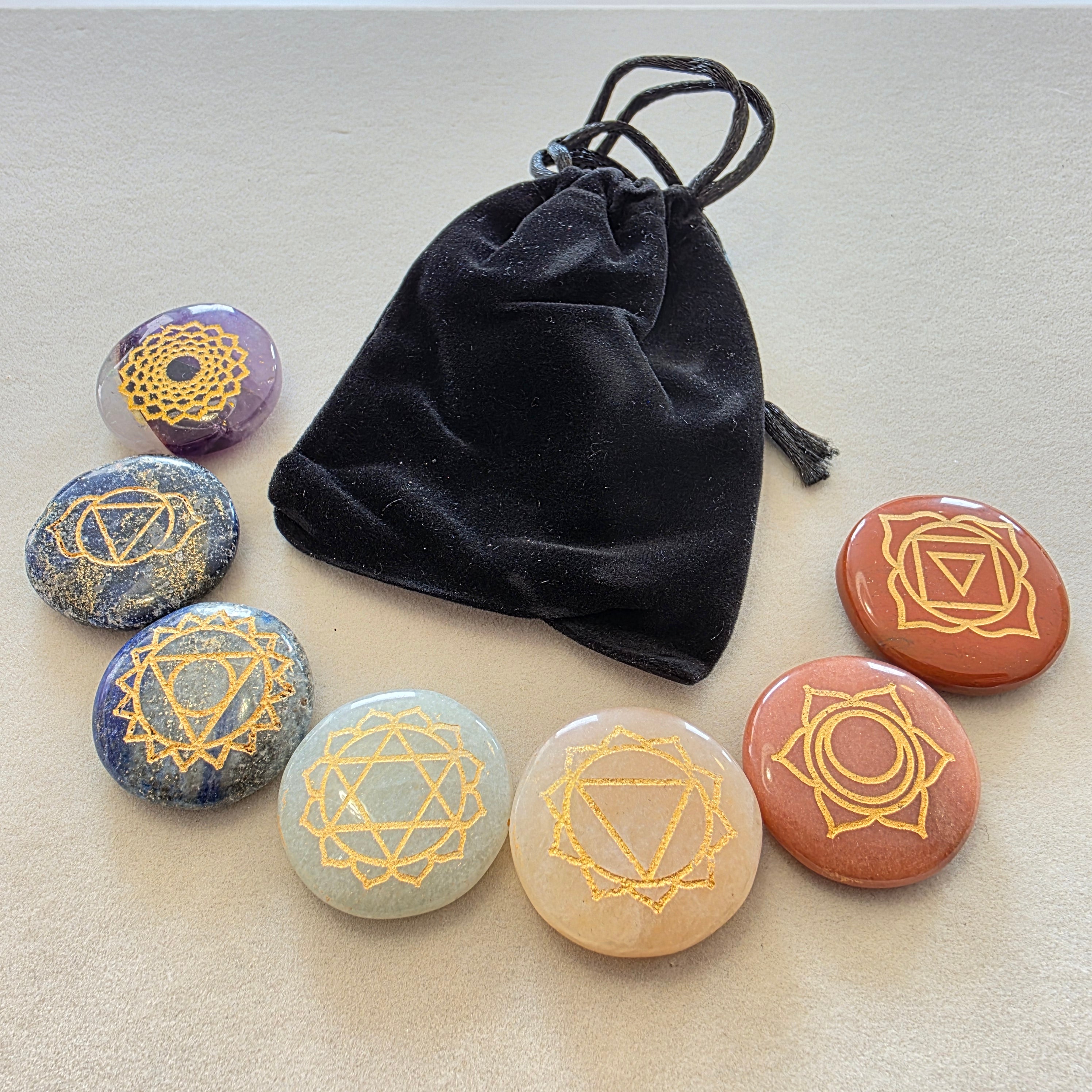 Edelstein-Set – 7 Chakra Symbolsteine (rund) – ca. 3 cm